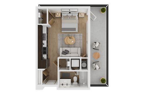 Floor plan for studio, 1 bath, 393 sqft
